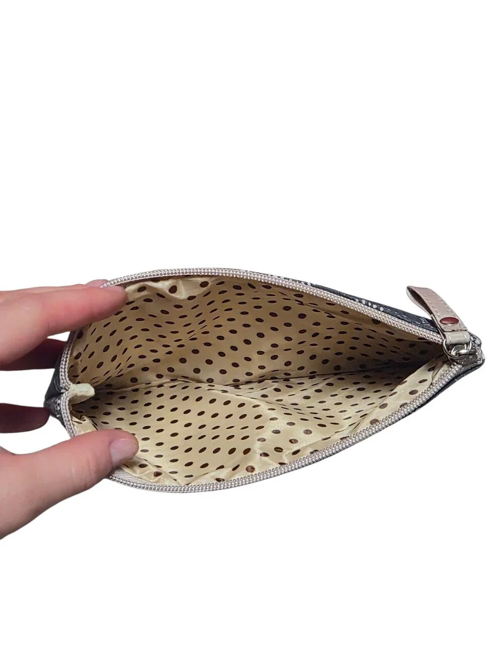 Handmade Tree Print Zipper Cosmetic Makeup Bag Gray Beige